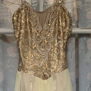 Costume Gallery, Cream/Ivory Gold Sequin Dance Dress Adult Size Small